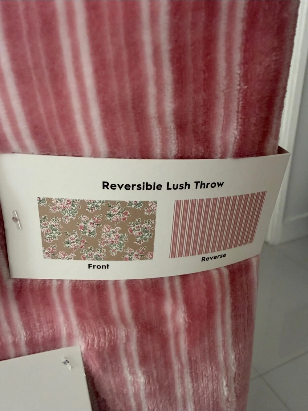 Laura Ashley Pink Floral and Stripe Reversible LushThrow Blanket